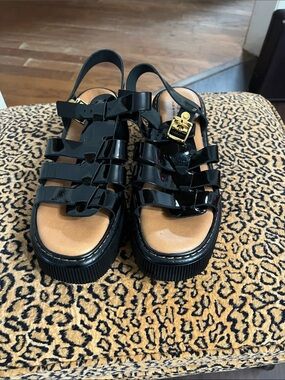 Black Patent Platform Sandals with Gold Buckle-Carlo Pera